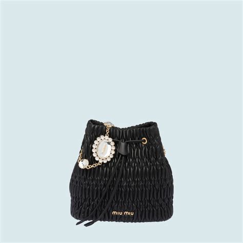 miu miu beuteltasche|Miu Crystal Cloqué Nappa leather bucket bag.